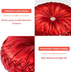 HIG Set of 2 Red Metallic Leather Decorative Round Pleated Throw Pillows | - Image 4
