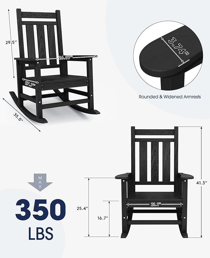 KINGYES Oversized Outdoor Rocking Chair, All-Weather Patio Rocking Chairs - Image 3