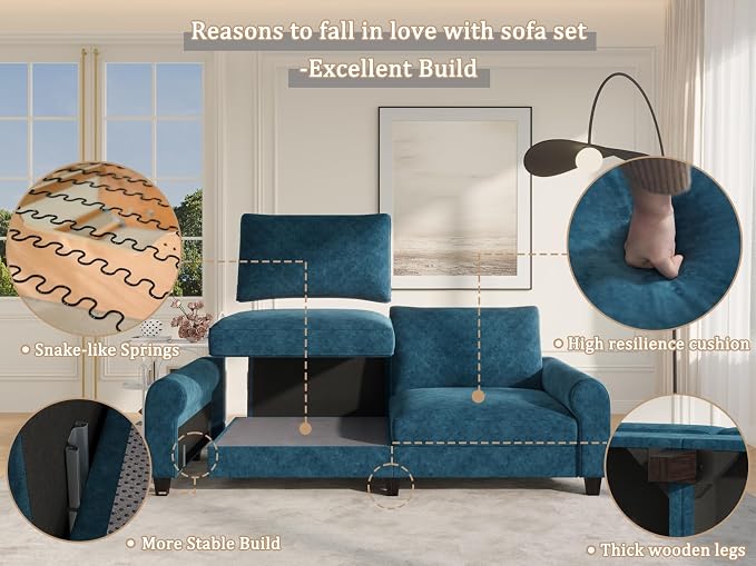 EASE MOOSE 70.6" Velvet Loveseat Sofa, Soft Deep Seat Couches - Image 9