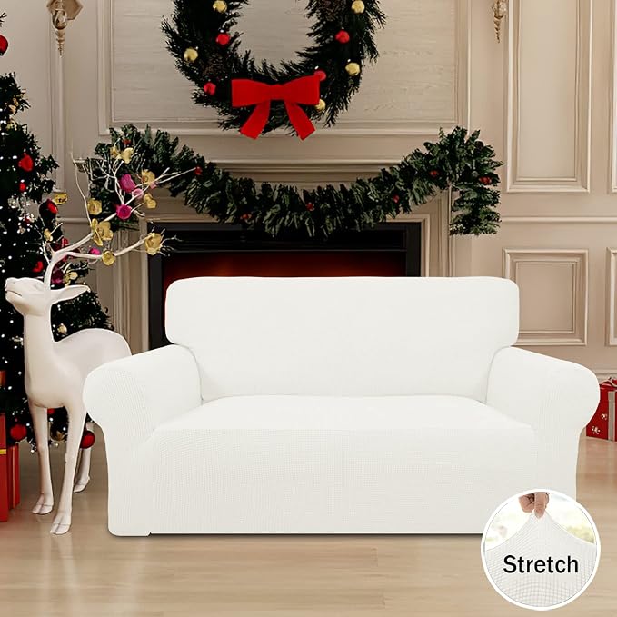 Easy-Going Stretch Oversized Loveseat Couch Covers Washable Cream | 1-Piece - Image 2