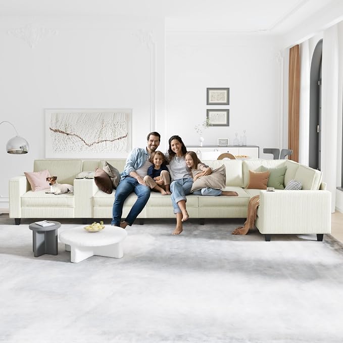 KEIKI 133" L-Shaped Oversized Corduroy Modular Sectional Sofa - Image 3