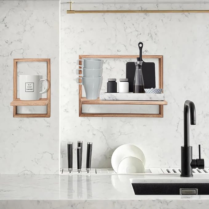 PHOENANCEE Square Floating Shelves, Framed Wall Shelf Decorative Set of 4 - Image 5