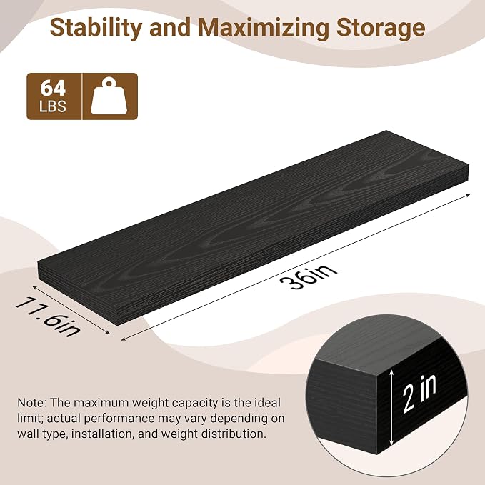 36 Inch Floating Shelves, 12 Inch Deep Floating Shelves - Image 3