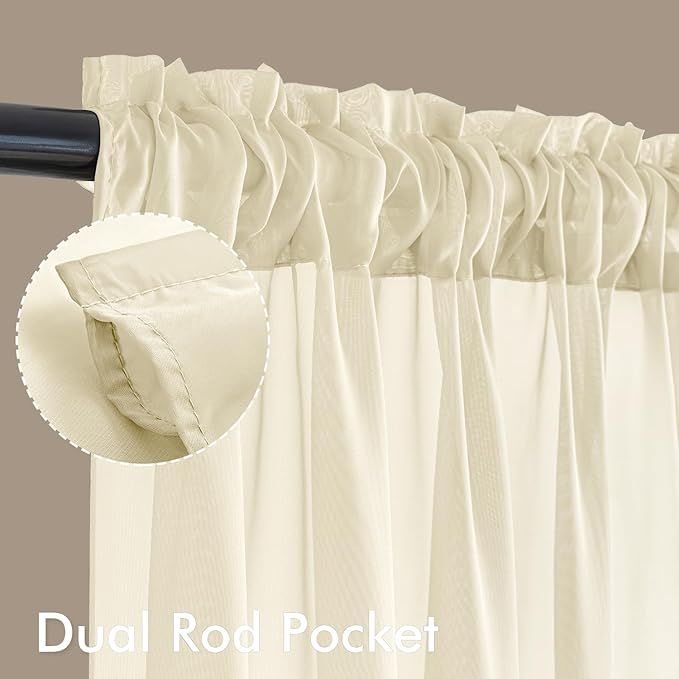 MIULEE Light Cream Sheer Curtains 102 Inches Long 4 Panels 42 x 102 Inches | - Image 3