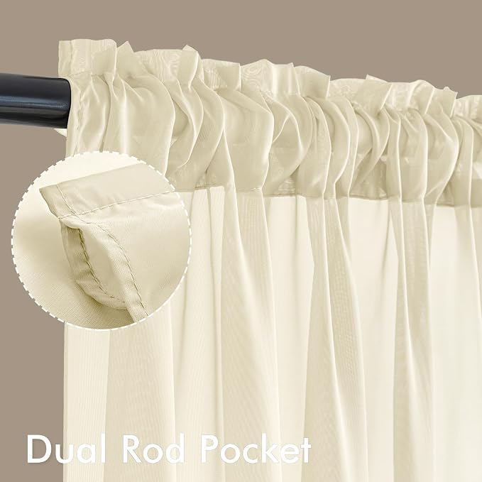 MIULEE Light Cream Sheer Curtains 90 Inches Long 4 Panels 42 x 90 Inches | - Image 3