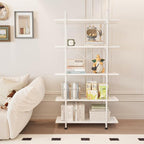 Bookshelf 5 Tiers White Wooden Storage Shelf, Modern Open Display Storage - Image 3