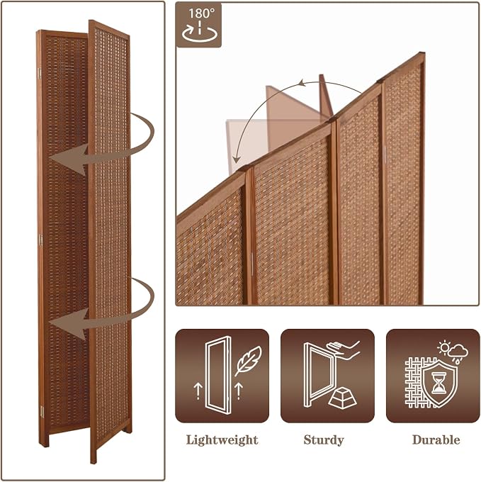 4 Panel Room Divider and Extra Wide Folding Privacy Screen, Bamboo Room Divider - Image 5