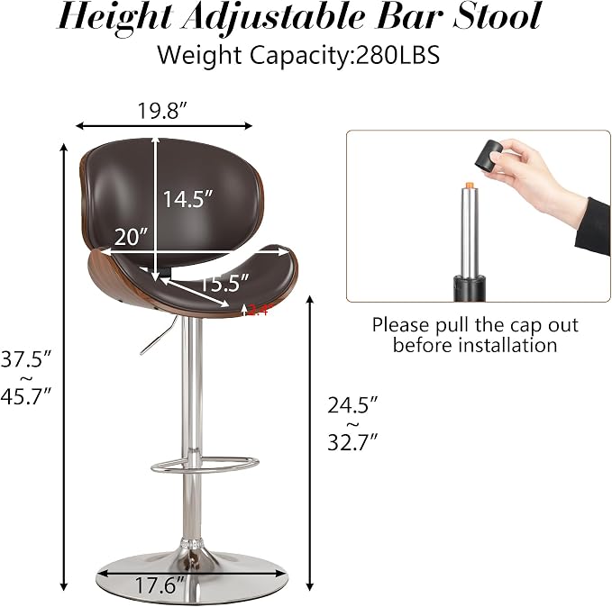 KCC Bar Stools Set of 4, Swivel Adjustable Height Barstools, PU Leather - Image 3