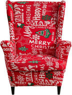 HAOYONG Christmas Stretch Wingback Chair Cover 2 Pieces Wing Chair Slipcover by HAOYONG