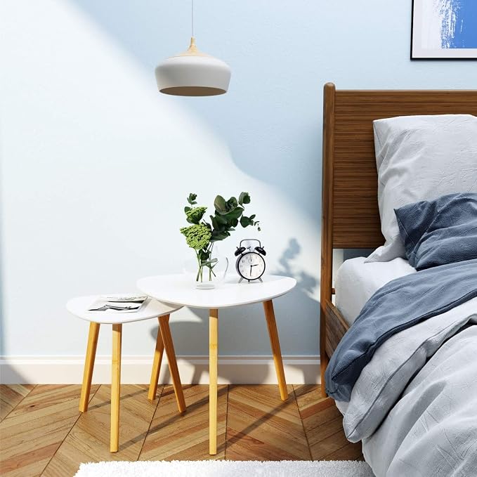 BAMEOS Bamboo Nesting Triangle End Table, Balcony in White - Image 7