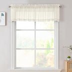 Cream Sheer Valances for Windows 14 Inch Length 2 Pcs, Light Filtering Short by OVZME