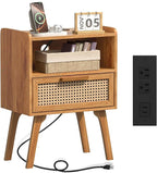 Lerliuo Rattan Nightstand with Charging Station, Side Table with Drawer by Lerliuo