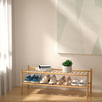 ROMGUAR CRAFT 2-Tier Bamboo Long Shoe Rack, Free Standing Wood Shoe Shelf - Image 2