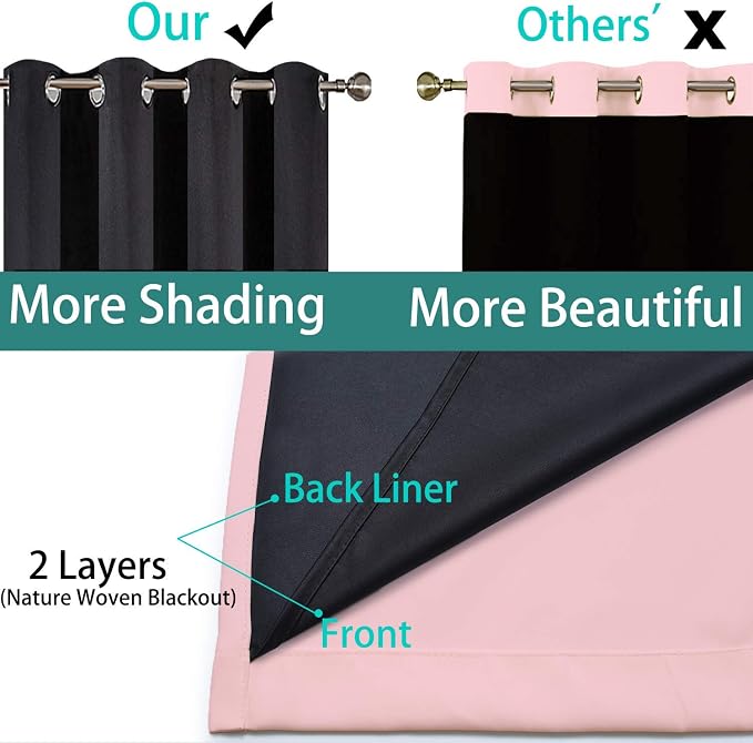 Yakamok Pink 100% Blackout Curtains 84 Inches Long - Image 4