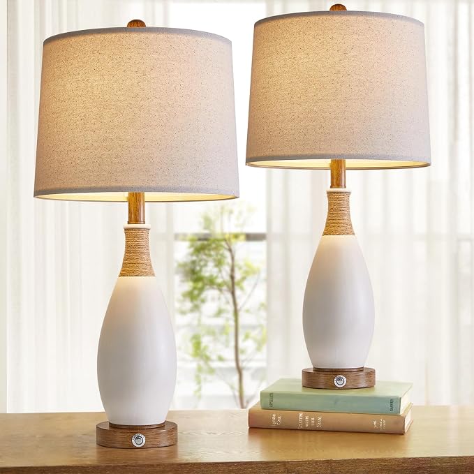 OYEARS 24.5” 3-Way Dimmable Touch Control Bedside Table Lamp Set of 2 - Image 3