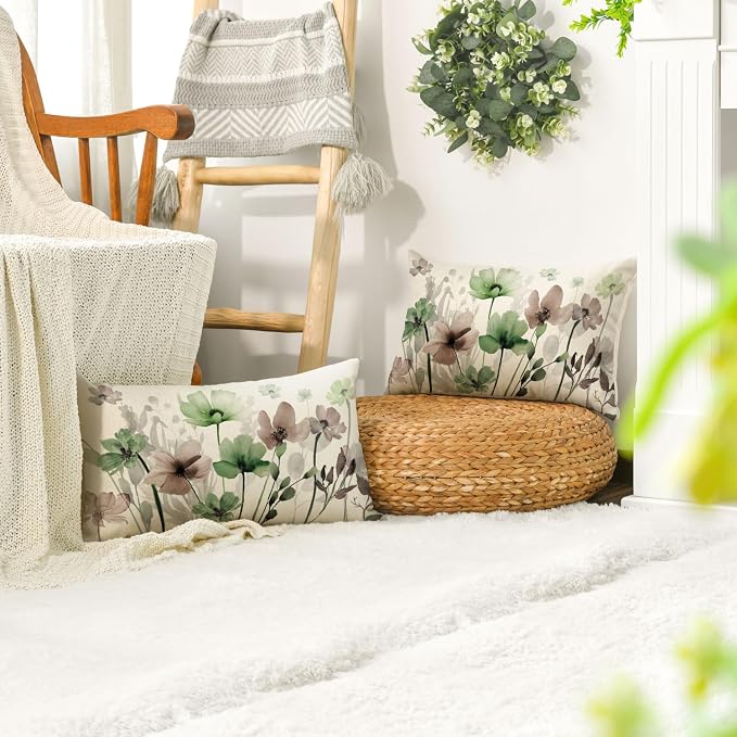 AVOIN colorlife Poppy Flowers Pillow Covers 12x20 Inch Set of 2 | Chinoiserie - Image 4
