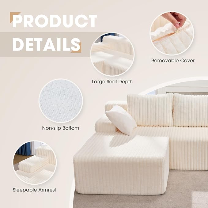 Modular Sectional Sofa Couches L-Shape Couch 3 Seat Modular Sofa Memory Foam - Image 7