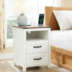 White Night Stand Set of 2, Rustic End Table - Image 2