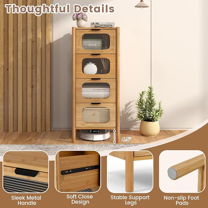 Giantex 4 Drawer Storage Cabinet, Bamboo Storage Organizer - Image 7