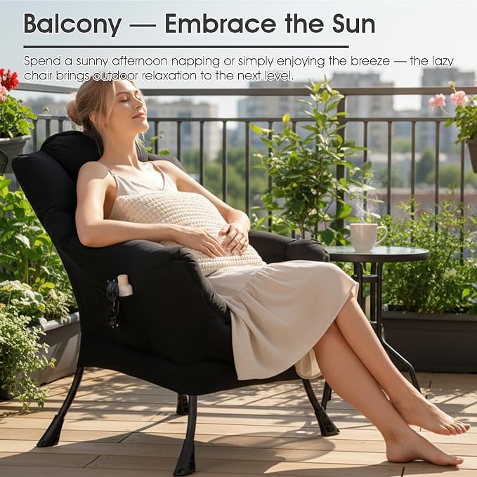 Lazy Chair for Living Room, Large Black Accent Chair - Image 4