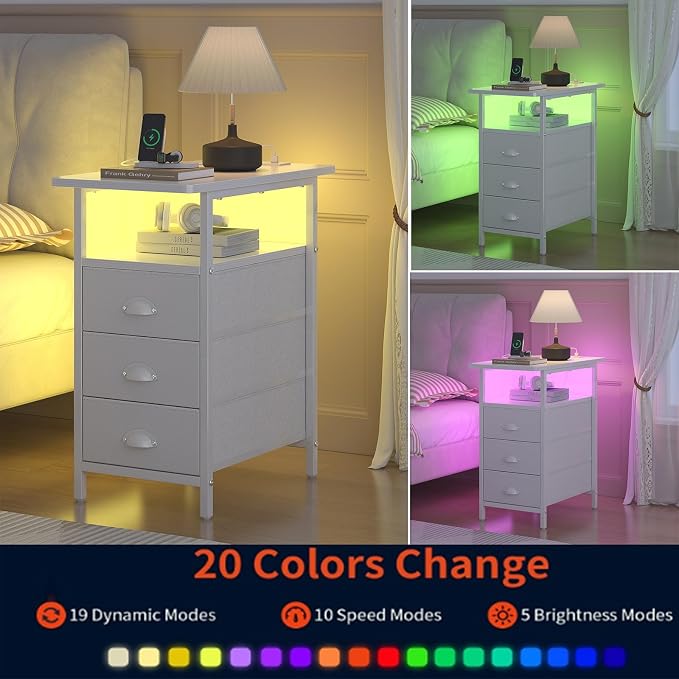 sthmec End Table with Charging Station, LED Side Tables with USB Ports and - Image 6