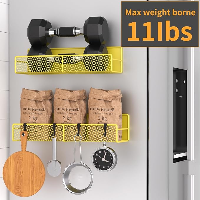 Magnetic Spice Rack for Refrigerator, 2 Pack 100% Metal Strong Magnet Shelf - Image 4