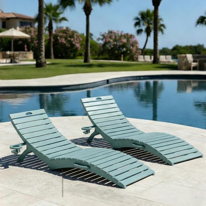Folding HDPE Pool Lounge Chairs Set of 2, Pre-Assembled Outdoor Chaise Lounge by YourPerfectOutdoorEscape