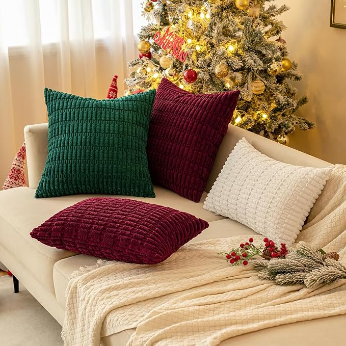 MIULEE Corduroy Decorative Throw Pillow Covers 18x18 Burgundy Pack of 2 | Soft - Image 9