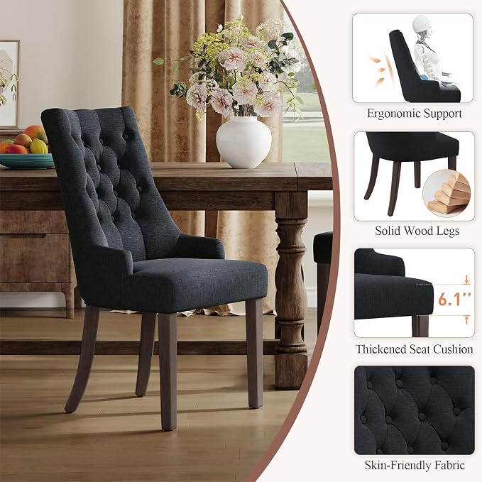 COLAMY Fabric Side Dining Chairs Set of 6, Wingback Upholstered Dining Room - Image 4