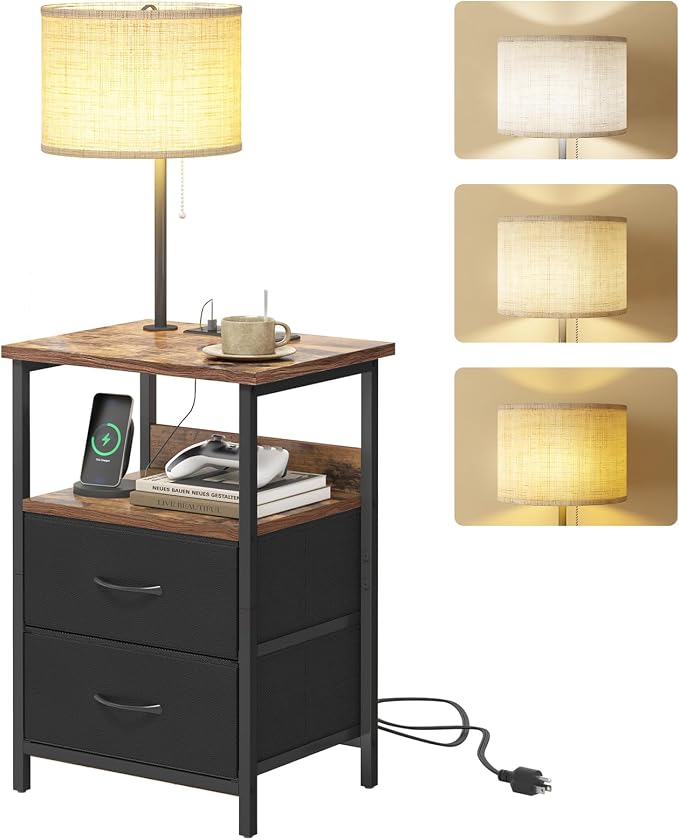Fixwal Bedside Table with 3 Color Temperature Reading Light, Nightstand with by Fixwal