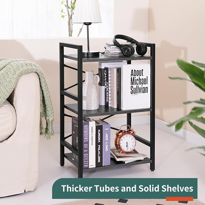Yoobure Bookshelf Small Book Shelf, Solid Industrial 3 Tier Shelf Bookcase - Image 5