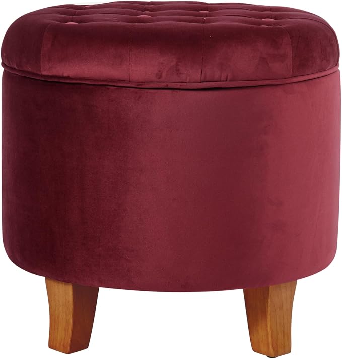Homepop Home Decor | Upholstered Round Velvet Tufted Foot Rest Ottoman | Ottoman by HomePop