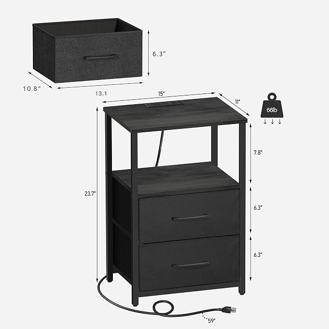 TUTOTAK End Table with Charging Station, Side Table with 2 USB Ports and Outlets - Image 3