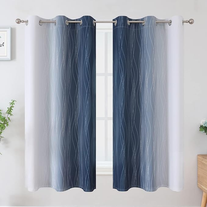 Navy Blue and Greyish White Blackout Curtains - Image 2