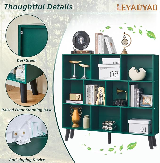 LEYAOYAO 10 Cube Bookshelf, 3 Tier Modern Wide Bookcase - Image 5