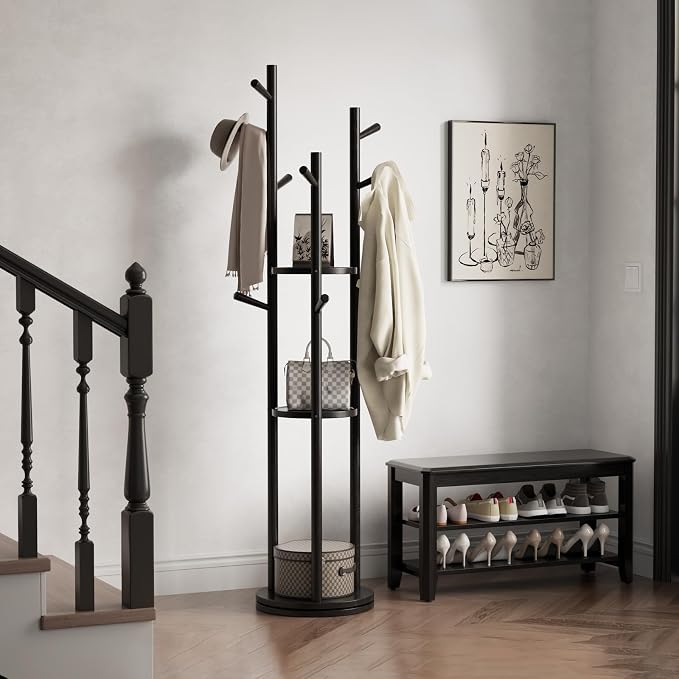 Muwuele Solid Wood Rotary Coat Rack, Freestanding Coat Rack - Image 8