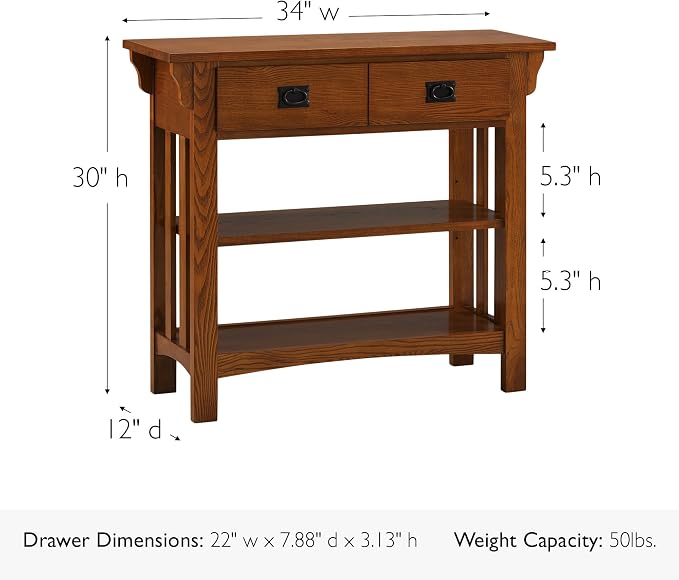 Leick Home Mission Impeccable Bookshelf, Solid Wood, 2 Drawers, 2 Shelves - Image 3
