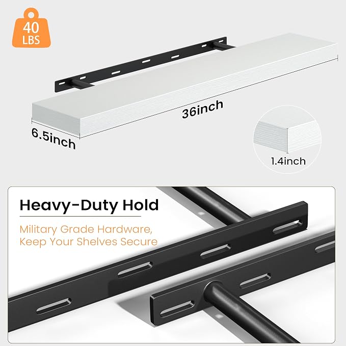 Fun Memories Floating Shelves for Wall, 36 Inch Long Set of 2 Rustic Wood Wall - Image 3