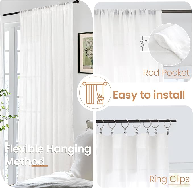 BGment White Linen Curtains 48 Inch Length - Image 6