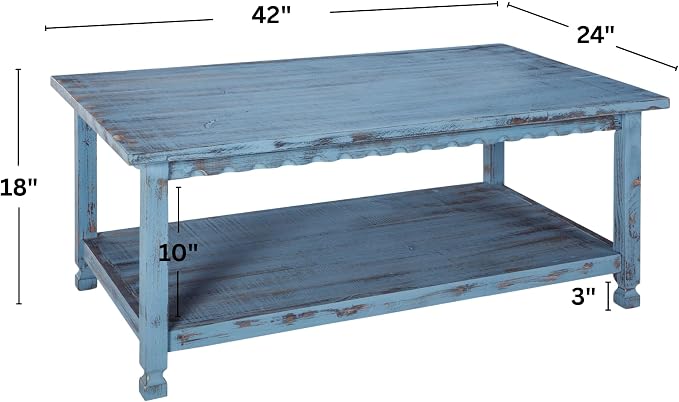 Rustic Rectangular Coffee Table, 42 in. W x 24 in. D x 18 in. H, Living Room - Image 3