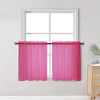 Short Hot Pink Sheer Curtains 30 Inch Length 2 Panels Set, Kitchen Curtains by OWENIE
