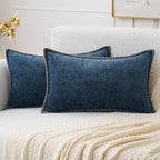MIULEE Decorative Lumbar Throw Pillow Covers 12x20 Inch Dark Blue 2 Pack | by MIULEE