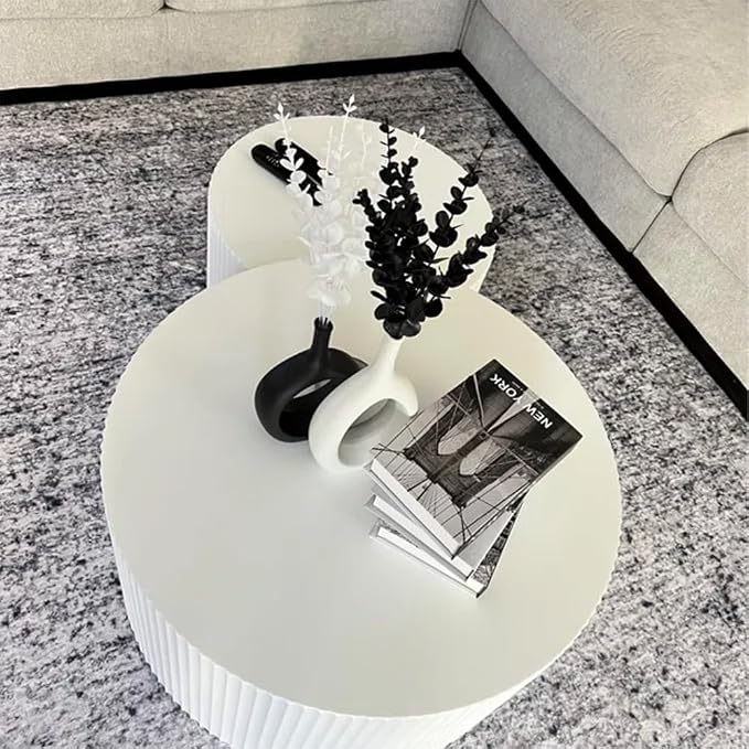 55.12'' White Round Nesting Coffee Table Set of 2, Modern Side End Table - Image 4
