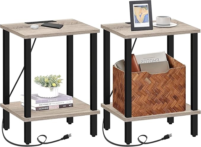 TUTOTAK End Table with Charging Station, Small Side Table, Nightstand Bedside by ChoosetutotakFurnitureBuildYourCozyHome