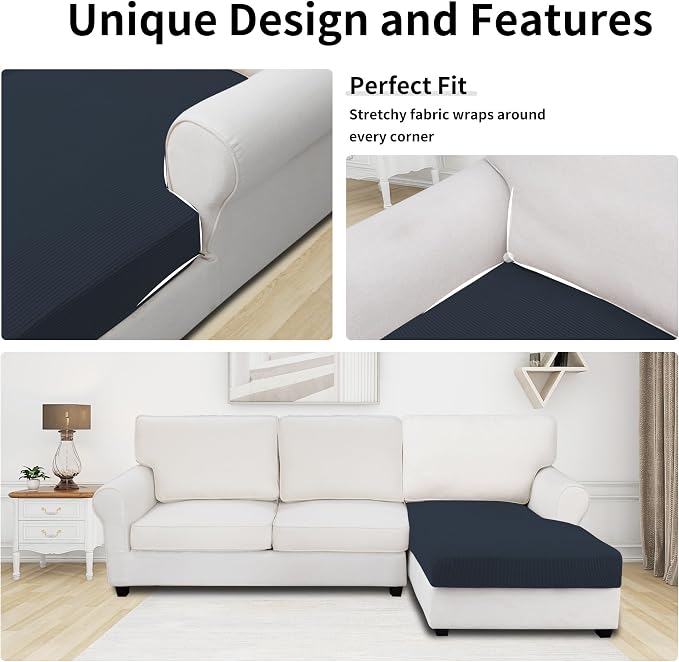 Easy-Going Stretch 1 Piece Chaise Lounge Cushion Slipcover | Sectional Couch - Image 3