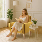 Mid-Century Modern Accent Chair, Linen Fabric Upholstered Comfy Reading Leisure - Image 8