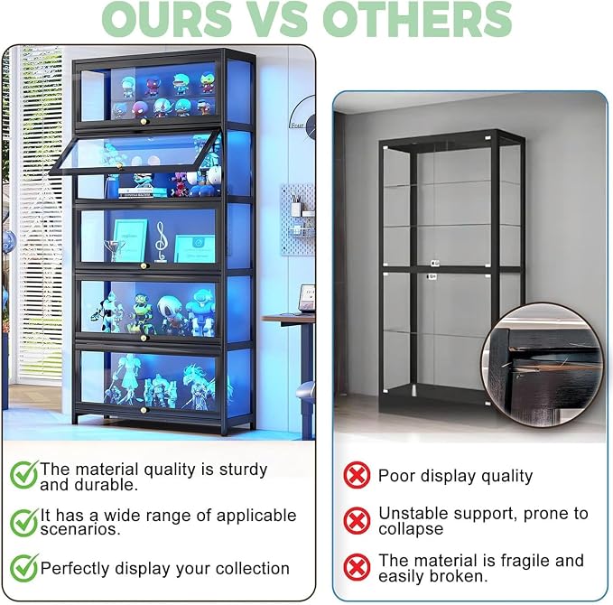 Display Cabinet with Acrylic Glass Doors 67.7'' Tall Curio Cabinet - Image 6
