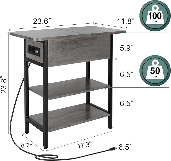 Yoobure End Table with Charging Station, Flip Top Side Table with USB Ports and - Image 3