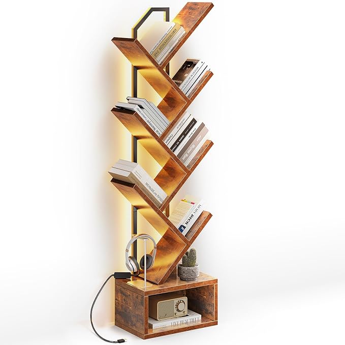 Casaottima Tree Bookshelf with LED Lights, 6-Tier Narrow Bookcase - Image 8