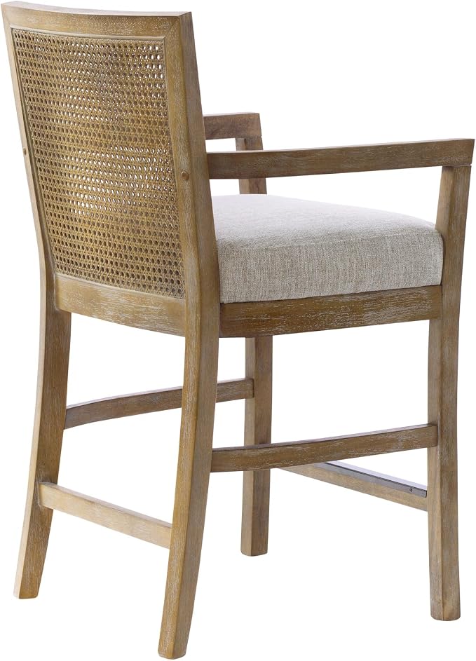 Madison Park Bar Stool with Rattan Back, Wood Counter Height Barstools - Image 7